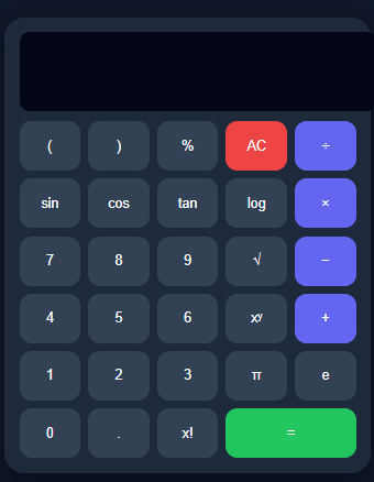 Tela da Calculadora Científica
